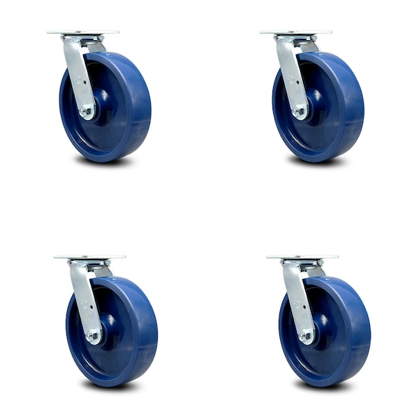 8 Inch Solid Polyurethane Caster Set with Roller Bearing and Swivel Lock SCC